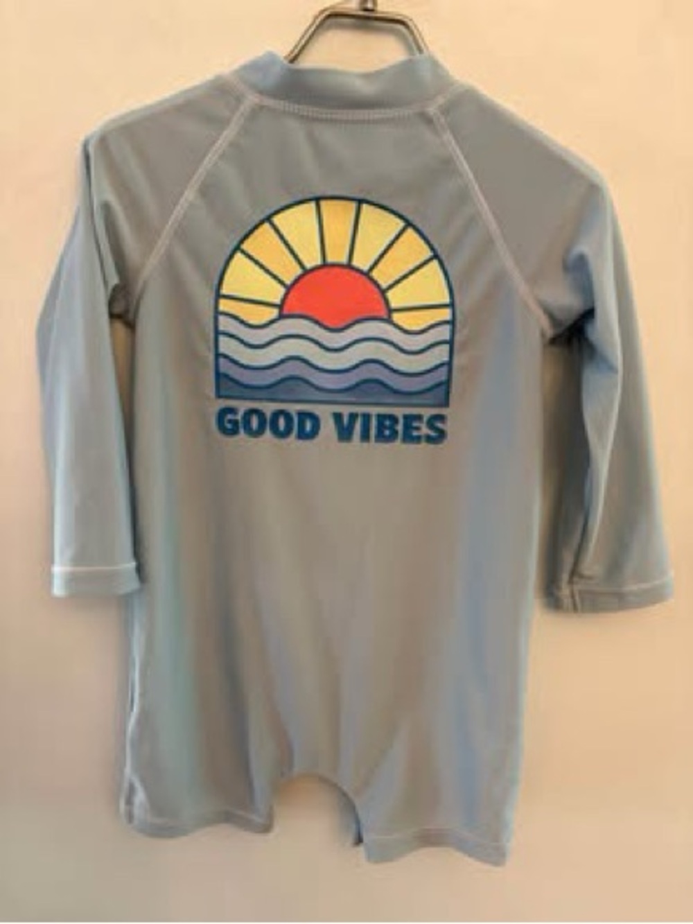 GAP “Good Vibes” Blue Long-Sleeve One-Piece Swimsuit with Sun Graphic 18-24M